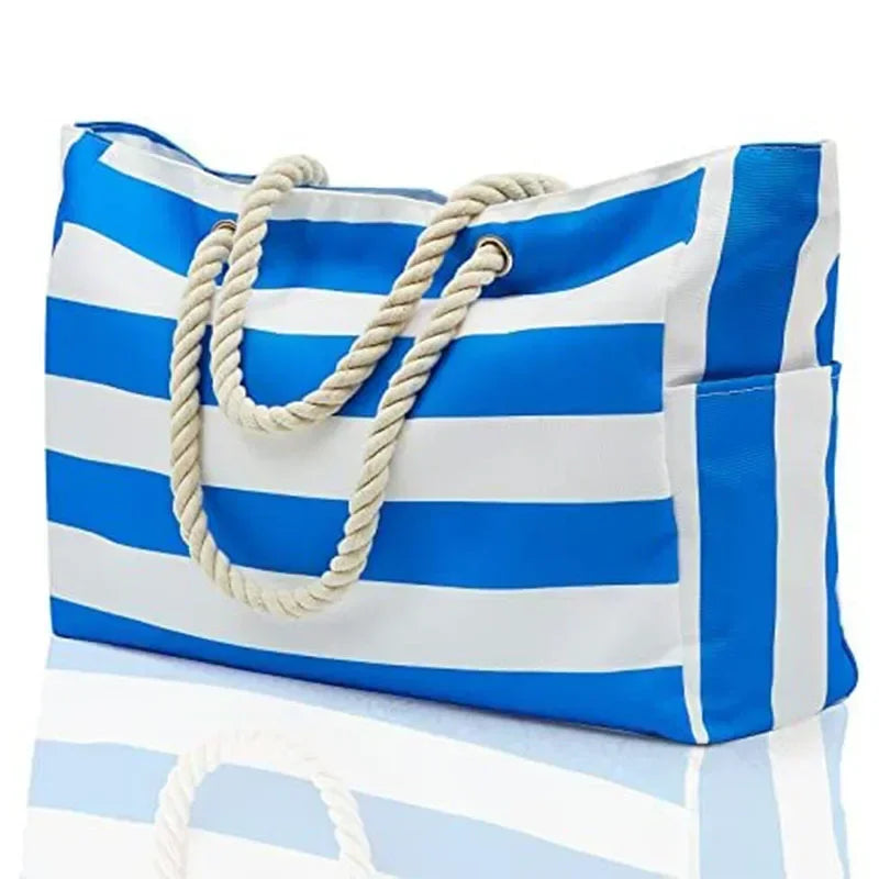 Grote Waterdichte Strandtas met Rits voor Vrouwen Ruime Tote Koninklijk Blauw