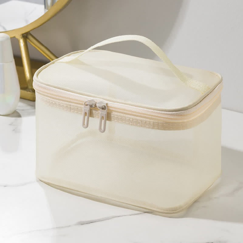 Grote Capaciteit Mesh Opbergtas Met Waterdichte Coating Beige Eén laag: 22 cm x 14 cm x 13 cm