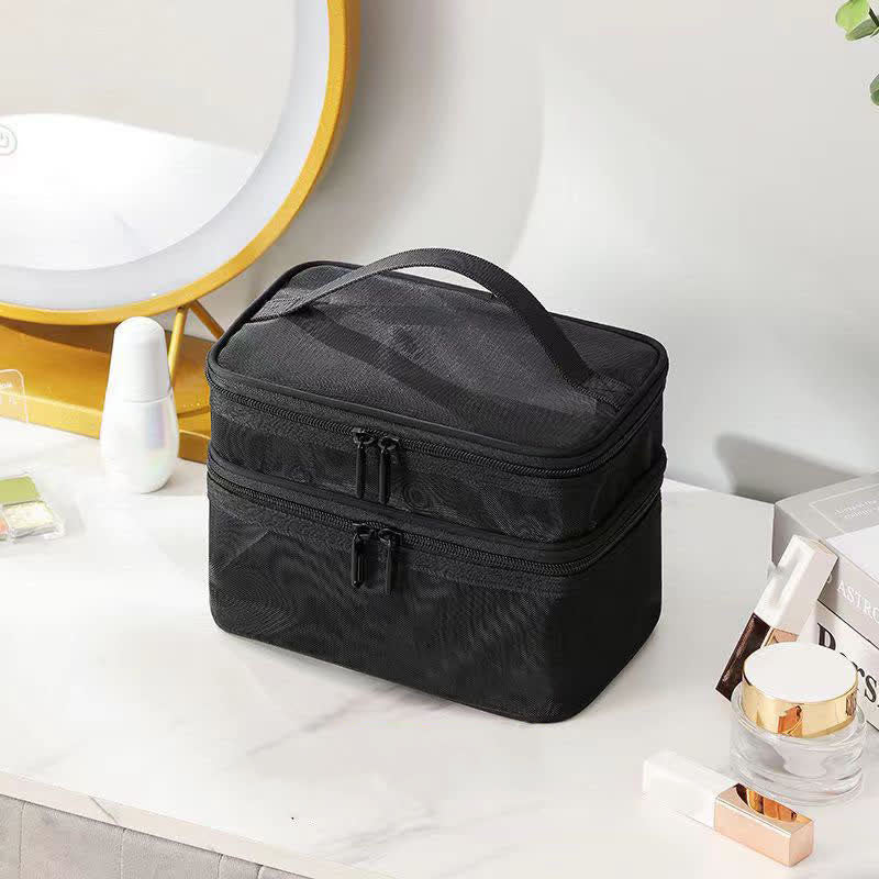 Grote Capaciteit Mesh Opbergtas Met Waterdichte Coating Zwart Twee lagen: 22 cm x 14 cm x 15 cm