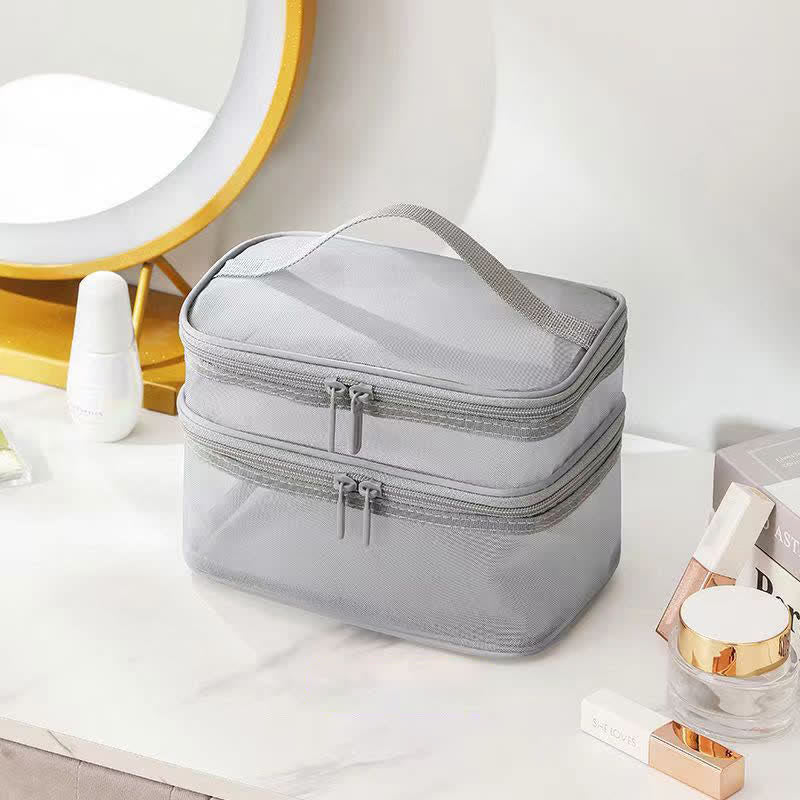 Grote Capaciteit Mesh Opbergtas Met Waterdichte Coating Grijs Twee lagen: 22 cm x 14 cm x 15 cm