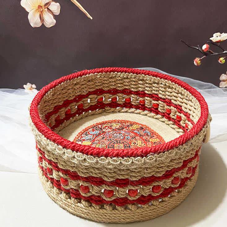 Henneptouw Opbergmand Op Tafel Decoratief 25 cm B x 25 cm L x 10 cm H