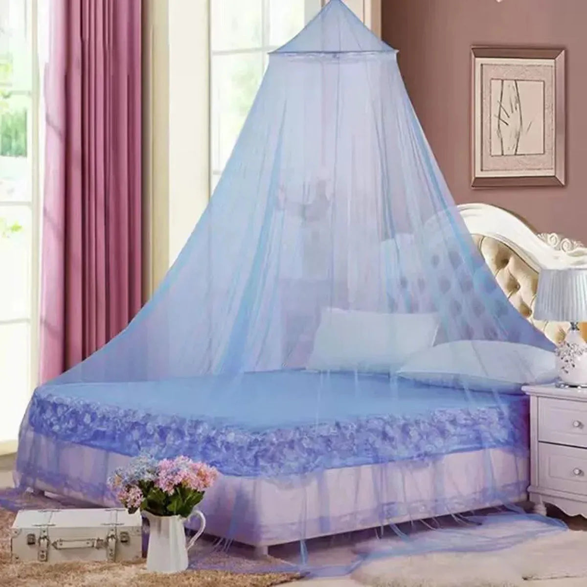 Hangende Klamboe Muggennet voor Tweepersoonsbed van Duurzaam Polyester Blauw