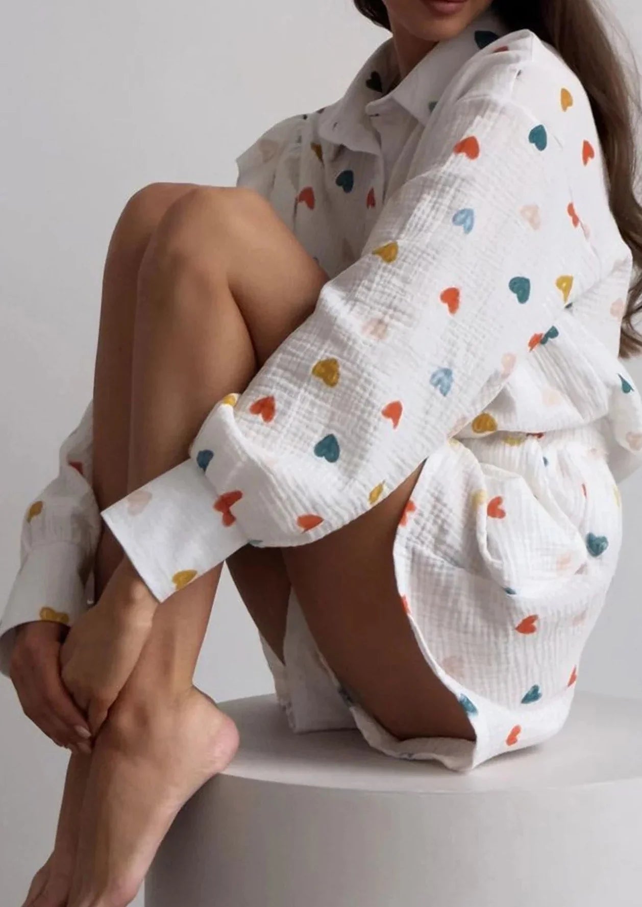 Francesca Set Hartprint Katoenen Overhemd en Shorts Set