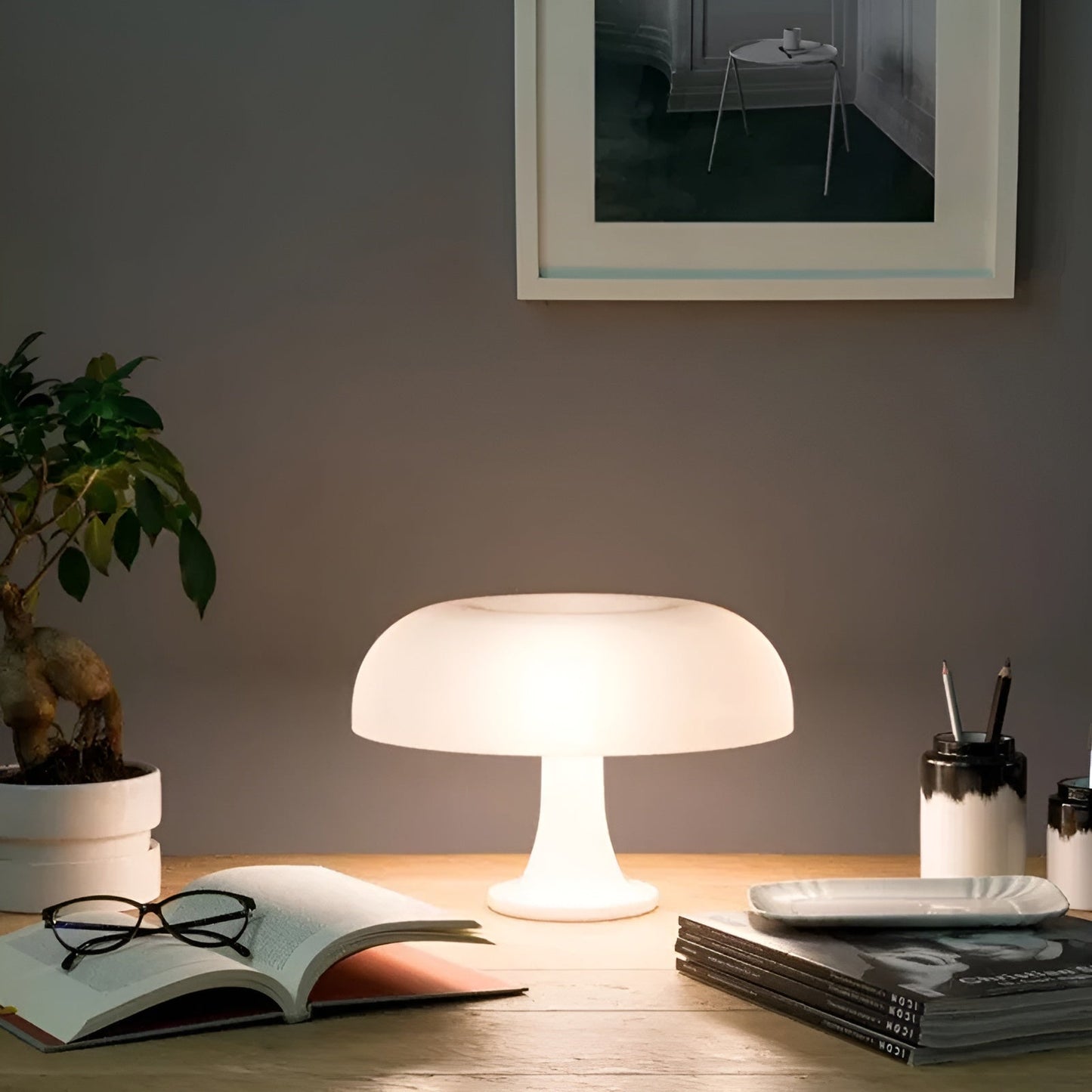 Garduru Minimalistische Kabellose LED-Pilz-Tischlampe