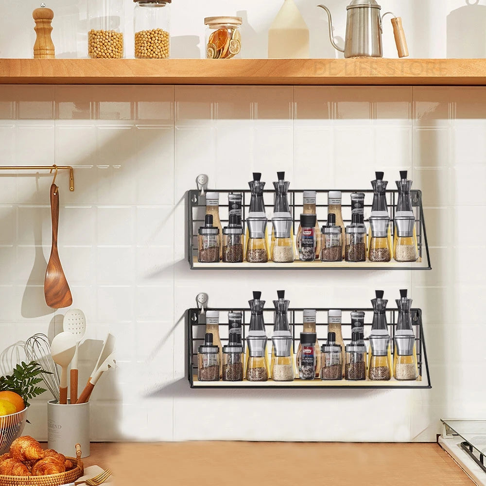 Houten Kruidenset Met Metalen Frame Voor Wandmontage