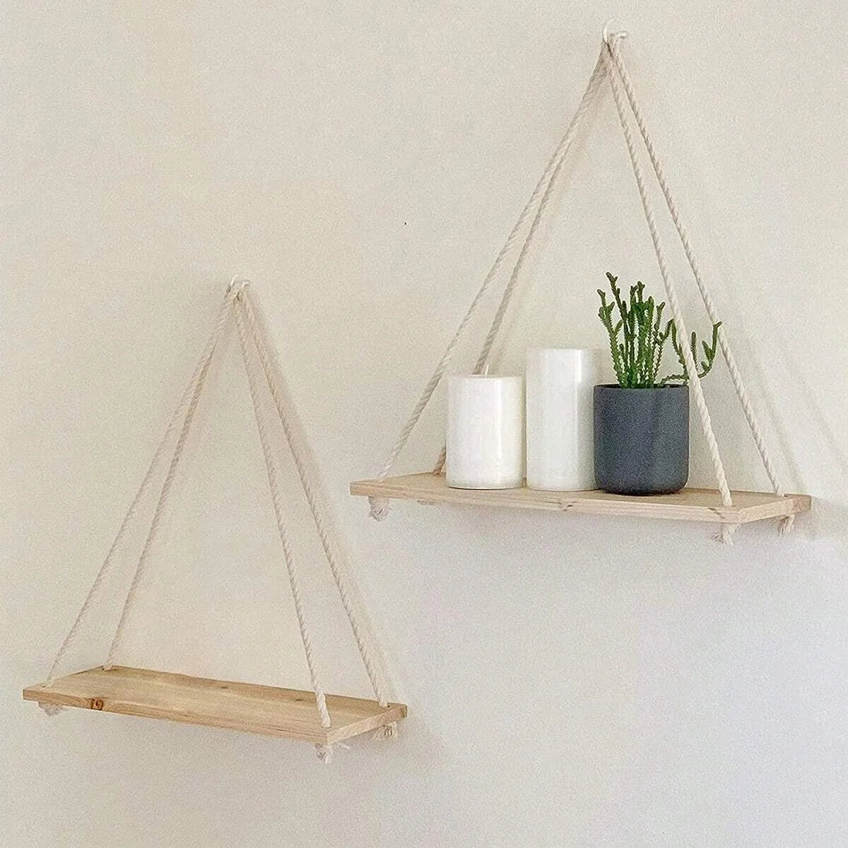Houten Wandplank Met Touw Voor Planten En Decoratie 35x14cm