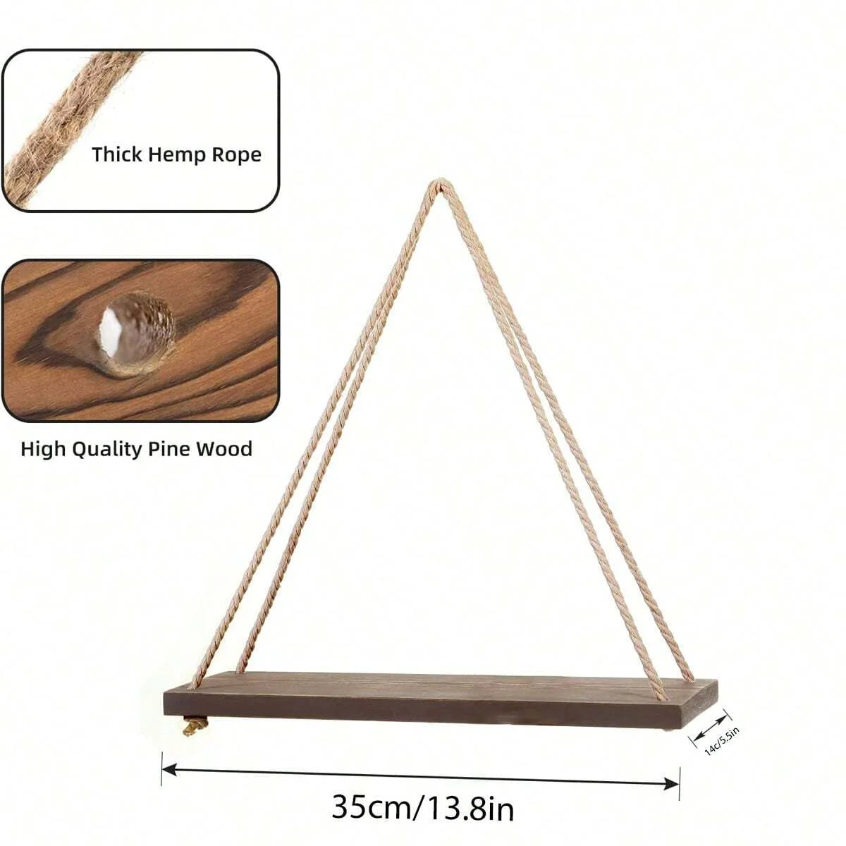 Houten Wandplank Met Touw Voor Planten En Decoratie 35x14cm