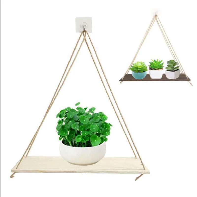 Houten Wandplank Met Touw Voor Planten En Decoratie 35x14cm Rijstwit
