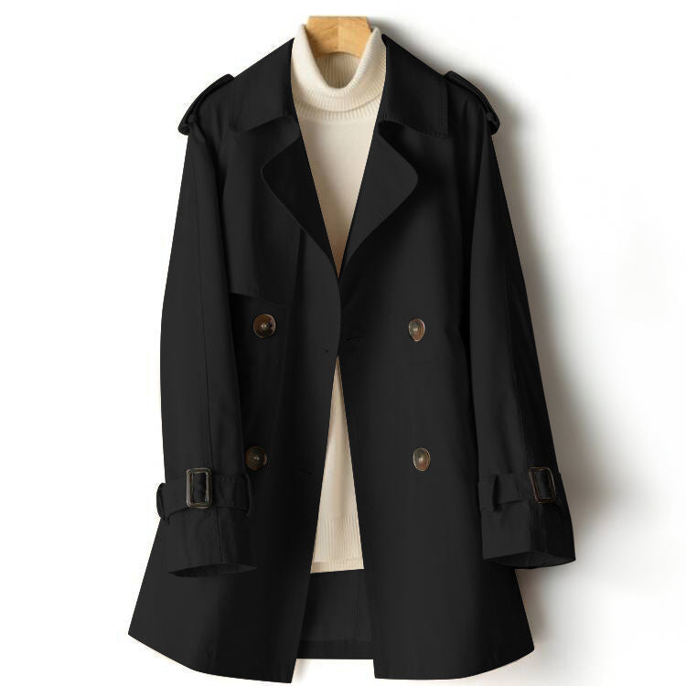 Trenchcoat Dames Stijlvolle Revers Met Notched Kraag Zwart
