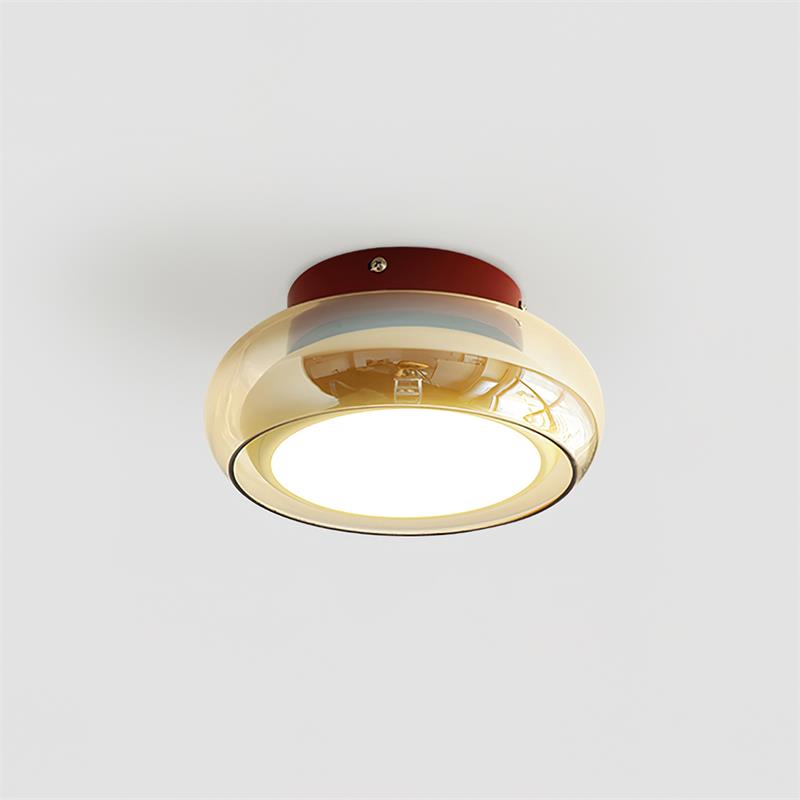 Retro Glazen Plafondlamp Cognackleur Met Kersenband Rood & Cognac