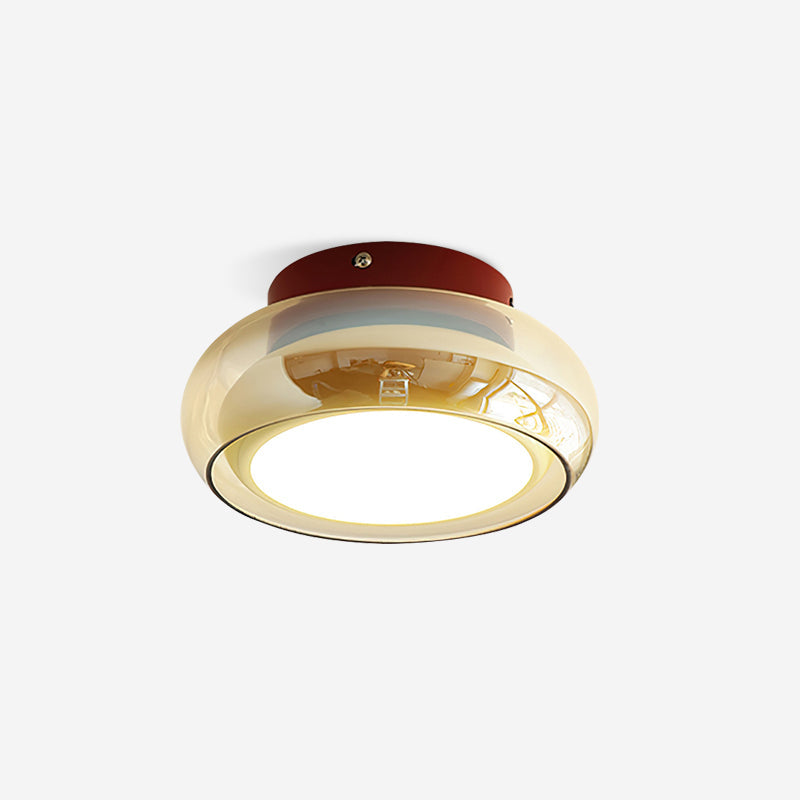 Retro Glazen Plafondlamp Cognackleur Met Kersenband