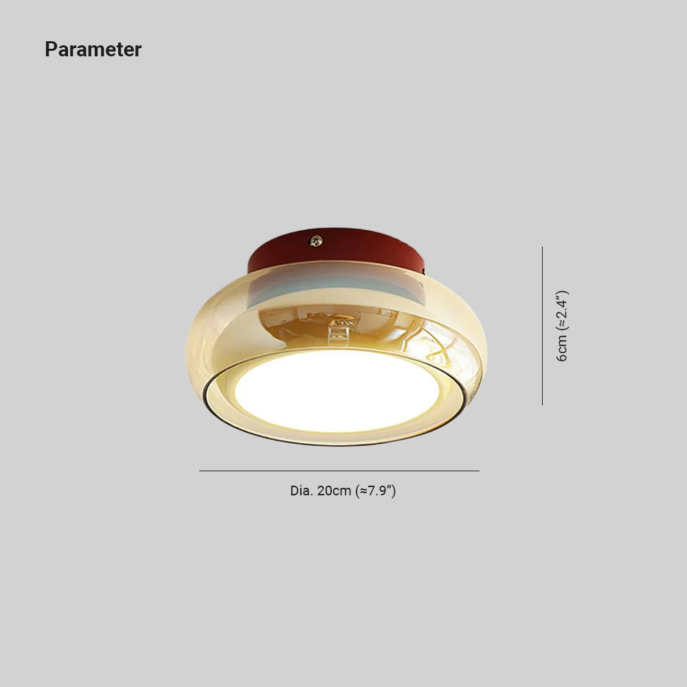 Retro Glazen Plafondlamp Cognackleur Met Kersenband