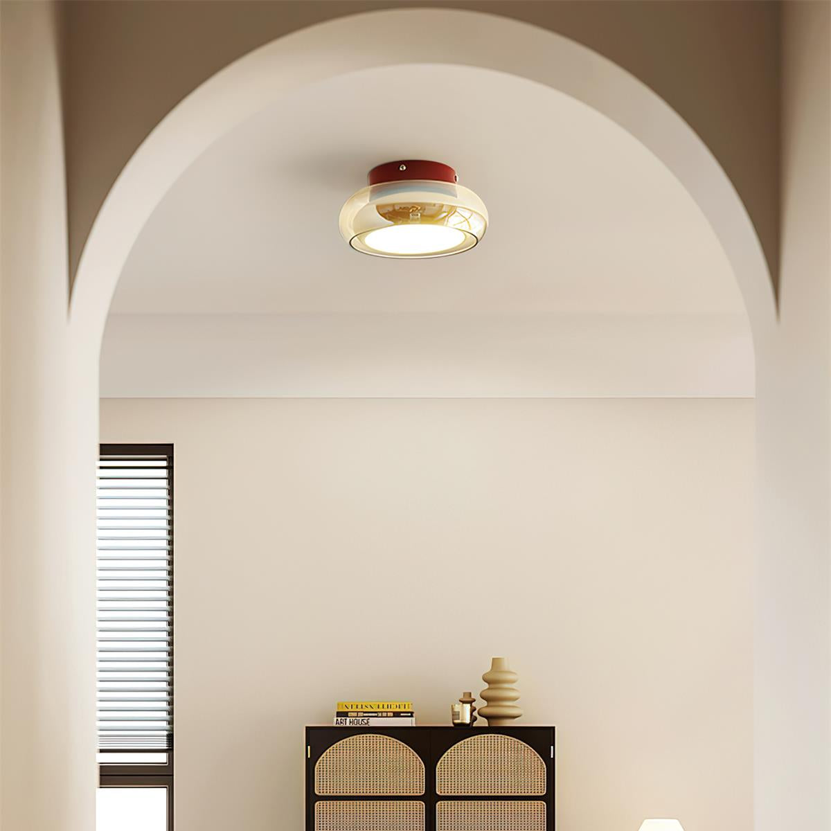 Retro Glazen Plafondlamp Cognackleur Met Kersenband