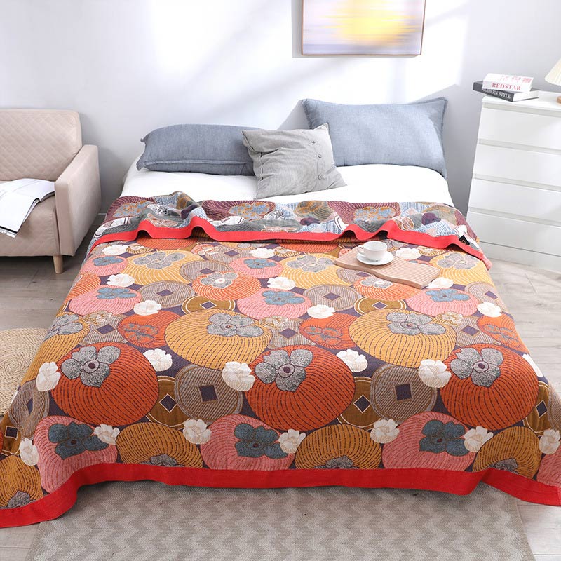 Kleurrijke Persimmon Katoenen Quilt Met Omkeerbaar Gaas