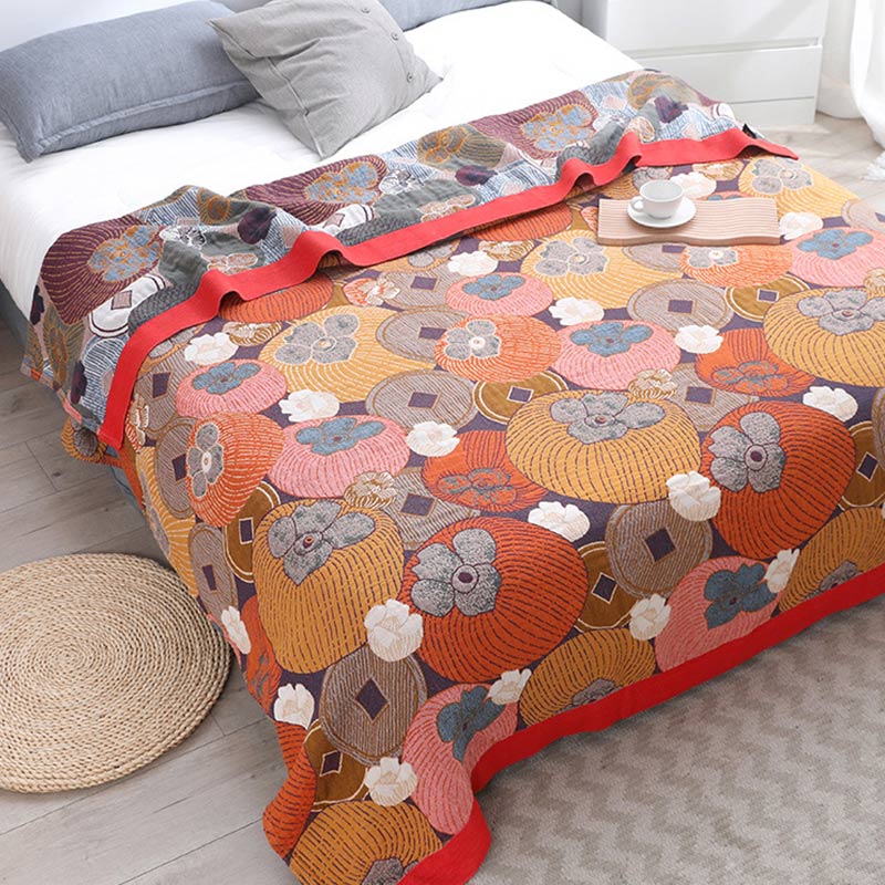 Kleurrijke Persimmon Katoenen Quilt Met Omkeerbaar Gaas