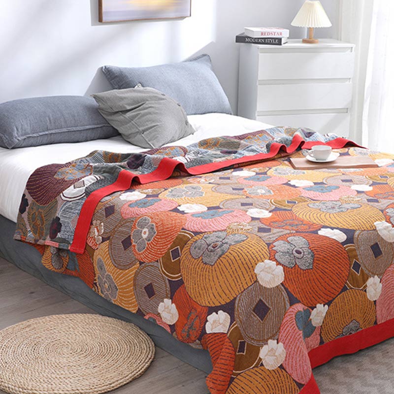 Kleurrijke Persimmon Katoenen Quilt Met Omkeerbaar Gaas