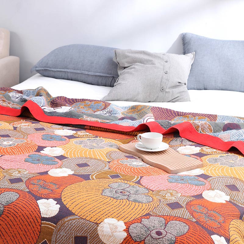 Kleurrijke Persimmon Katoenen Quilt Met Omkeerbaar Gaas