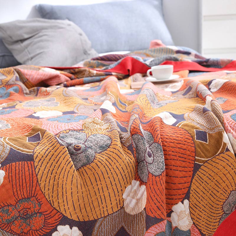 Kleurrijke Persimmon Katoenen Quilt Met Omkeerbaar Gaas