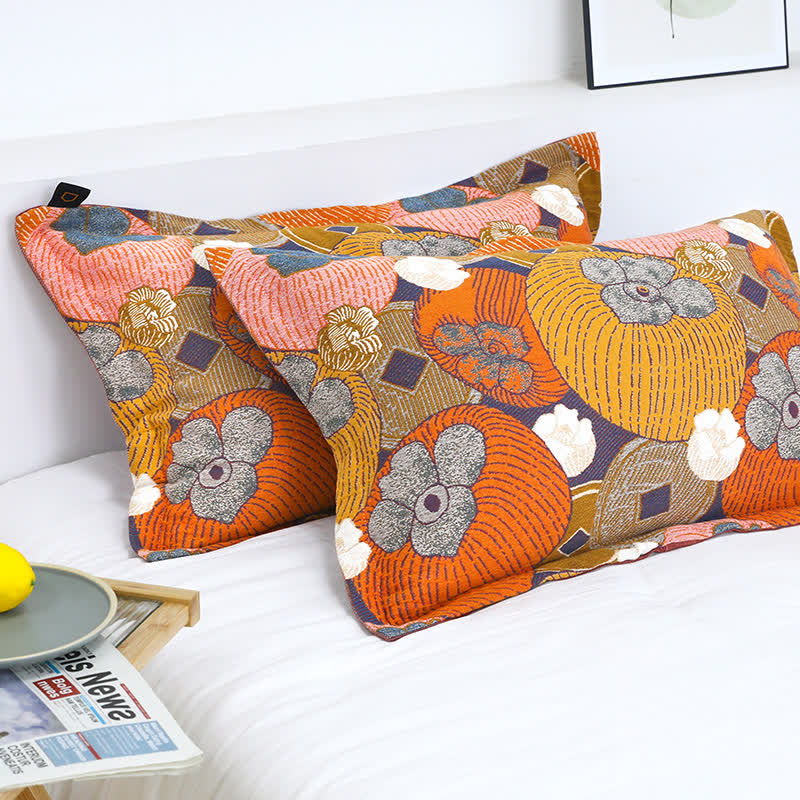 Kleurrijke Persimmon Katoenen Quilt Met Omkeerbaar Gaas 2 kussenslopen 19" x 29