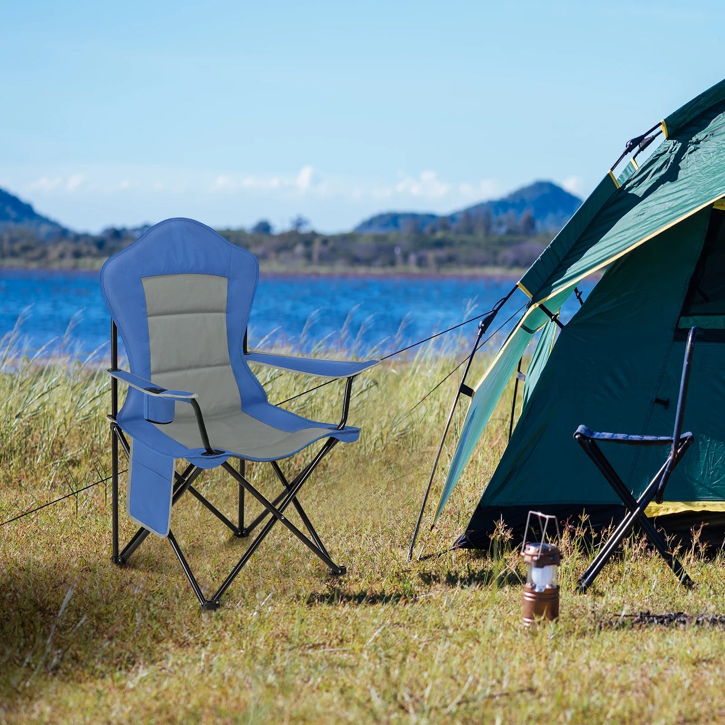 Lichtgewicht Vouwbare Campingstoel met Bekerhouder en Opbergruimte