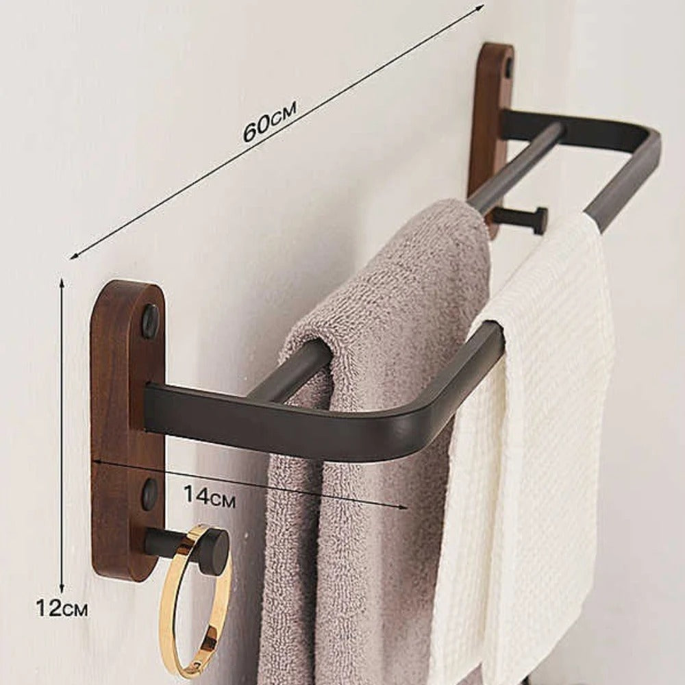 Luxe Badkameraccessoires Set van Walnoot Handdoekrek en Houder Walnoot Toren houder 1