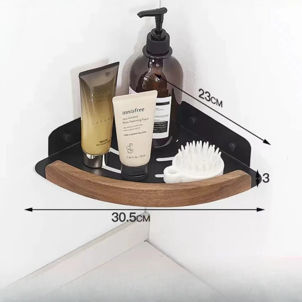 Luxe Badkameraccessoires Set van Walnoot Handdoekrek en Houder Driehoek Plank 1pc-B
