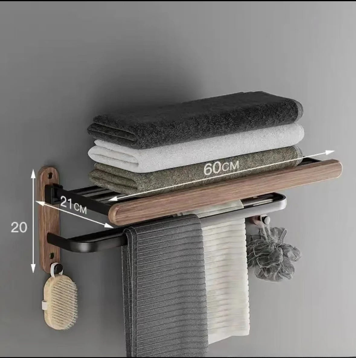 Luxe Badkameraccessoires Set van Walnoot Handdoekrek en Houder Walnoot Toren houder 2