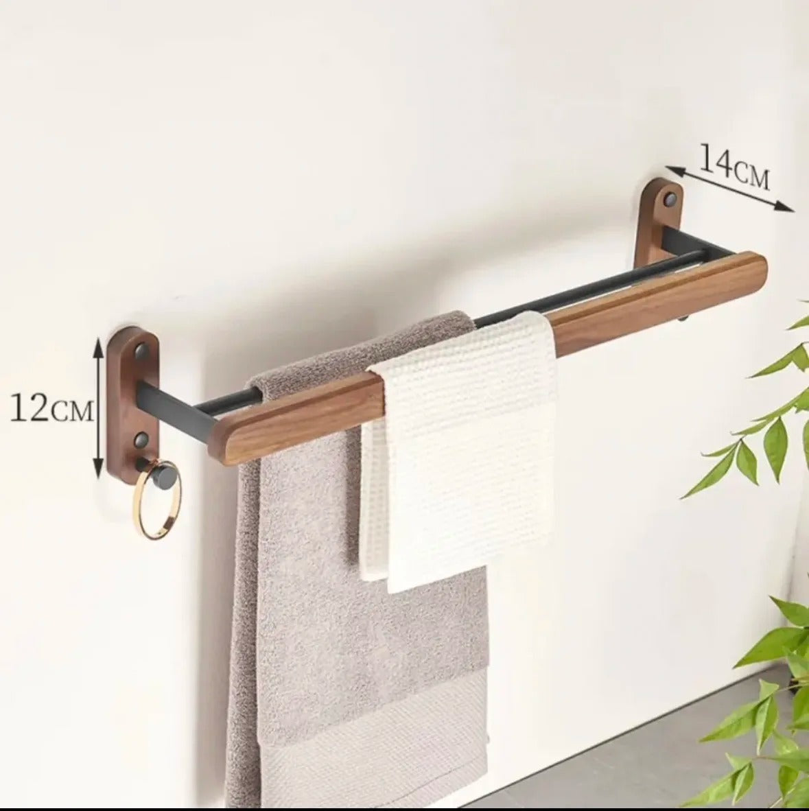 Luxe Badkameraccessoires Set van Walnoot Handdoekrek en Houder Walnoot Toren houder 4
