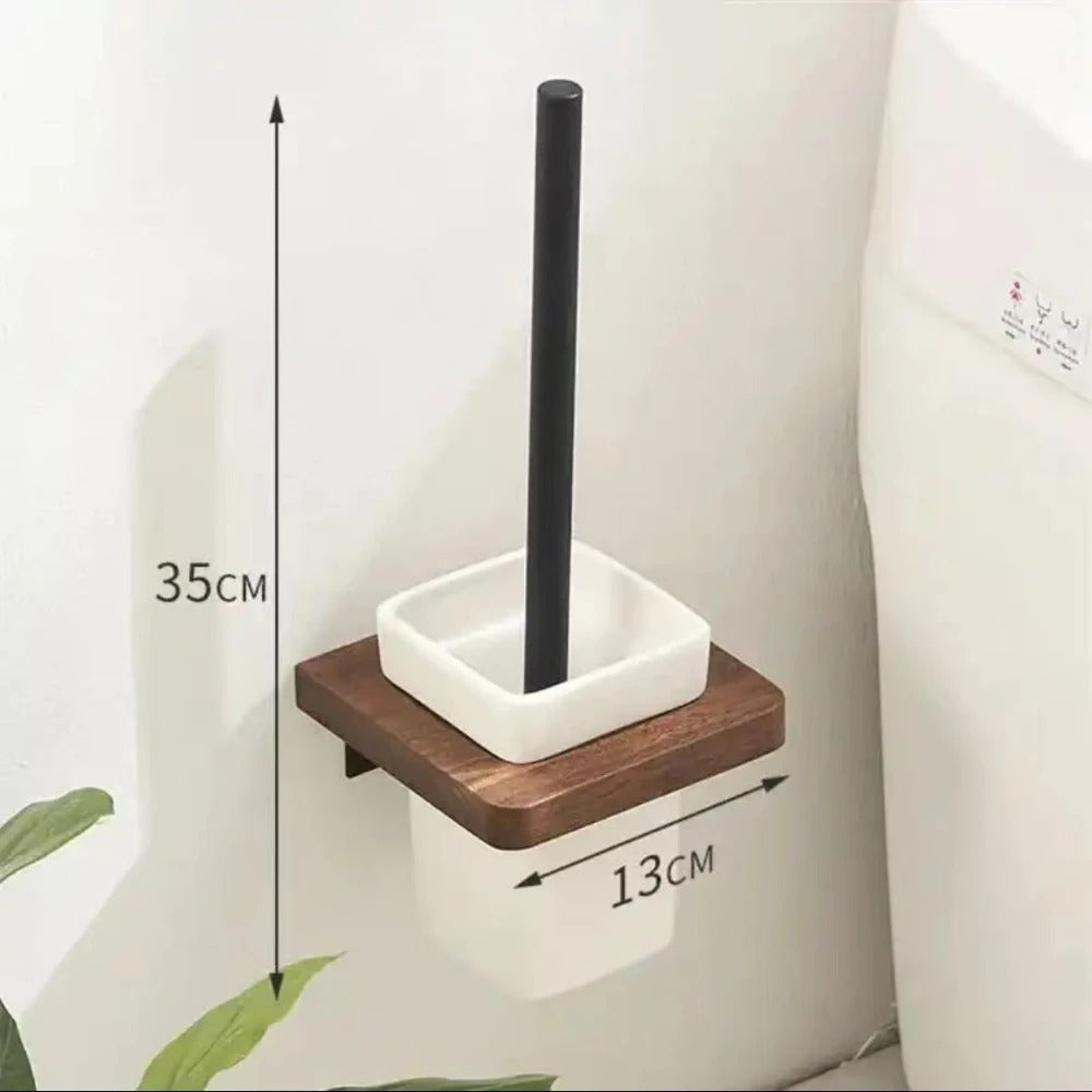 Luxe Badkameraccessoires Set van Walnoot Handdoekrek en Houder Toiletborstel houder