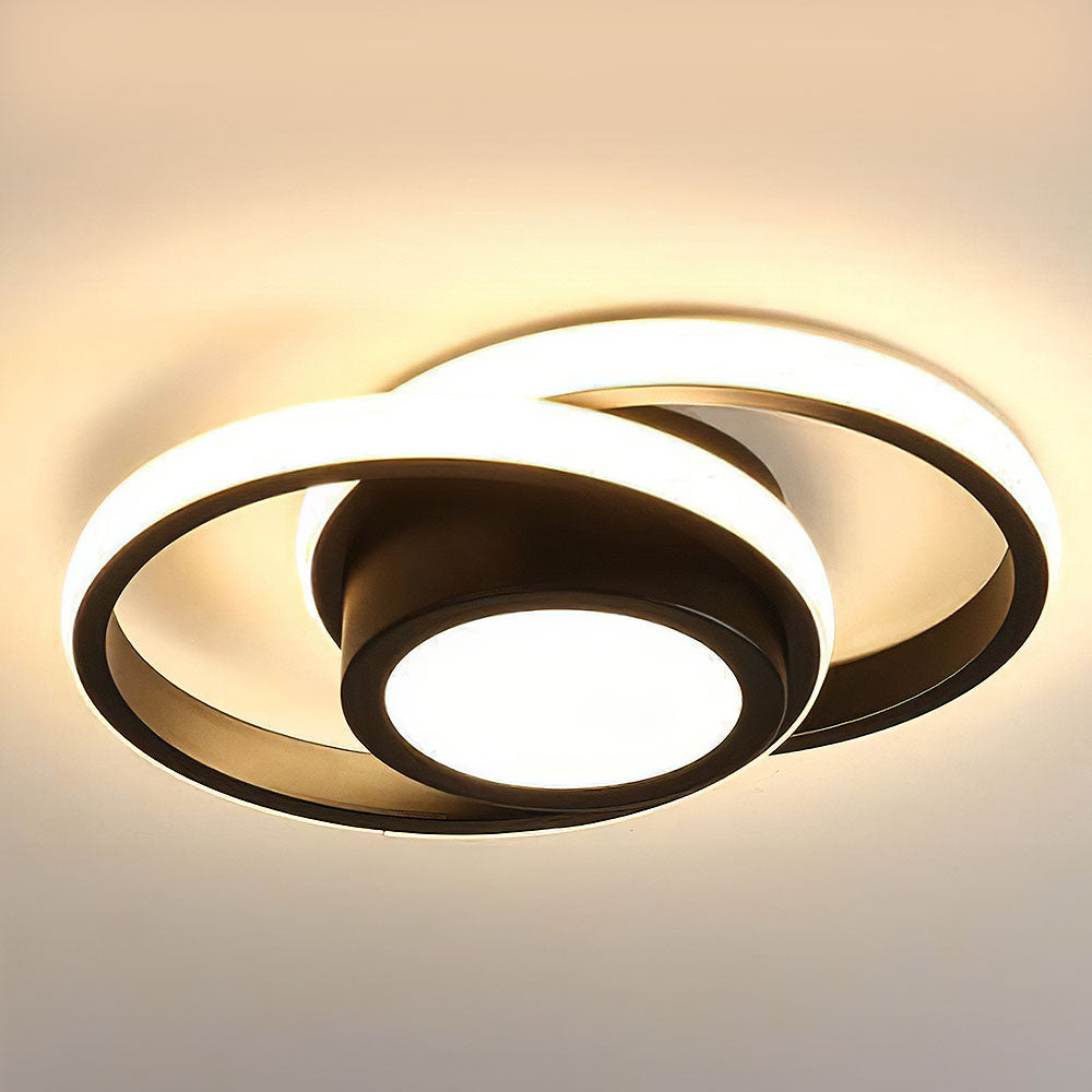 Minimalistische LED Plafondlamp Dubbele Ring Modern Compact Zwart Stijl A Wit licht