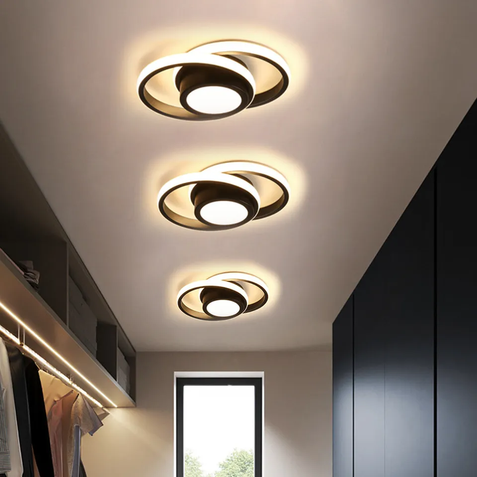 Minimalistische LED Plafondlamp Dubbele Ring Modern Compact Zwart Stijl A