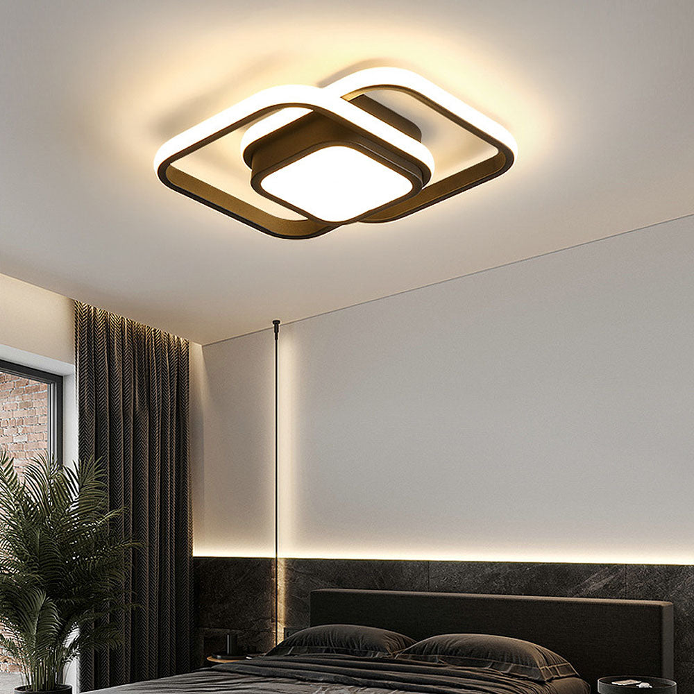 Minimalistische LED Plafondlamp Dubbele Ring Modern Compact Zwart Stijl B Wit licht