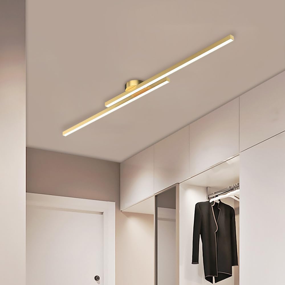 Moderne Aluminium Lange Strip Semi Inbouw LED Plafondlamp Goud