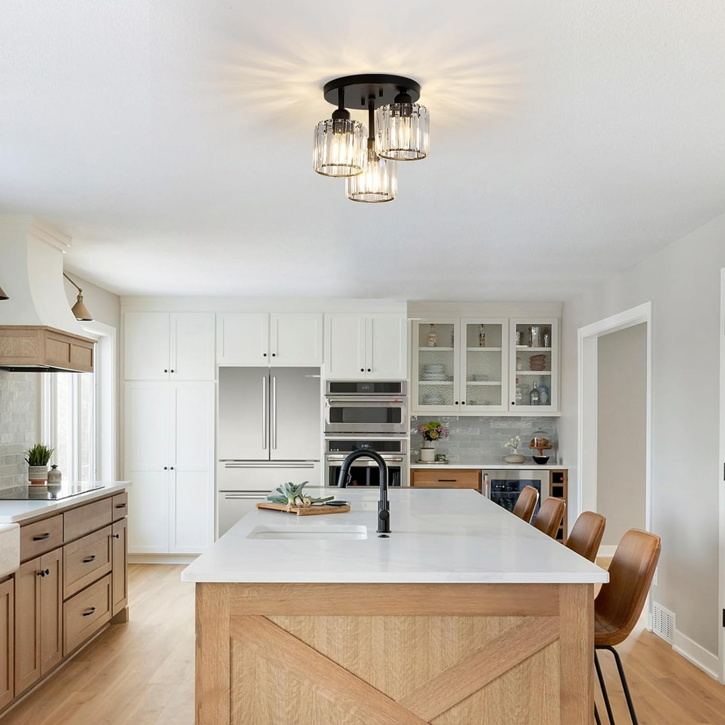 Moderne Kristallen Semi Flush Plafondlamp Voor Slaapkamer