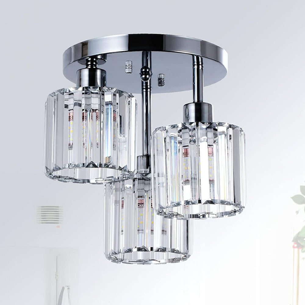 Moderne Kristallen Semi Flush Plafondlamp Voor Slaapkamer Zilver 3 lampen (D25 x H26 cm)