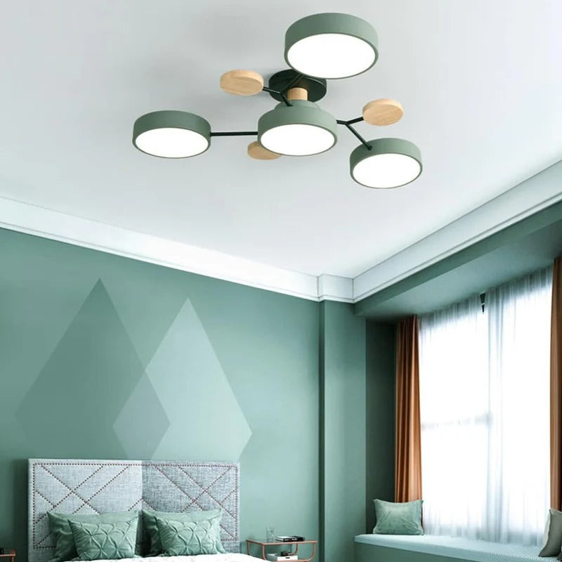 Moderne Ronde LED Kroonluchter Van IJzer Voor Woonkamer Groen 4 lampen - D85*H14CM 3 kleurveranderingen met schakelaar
