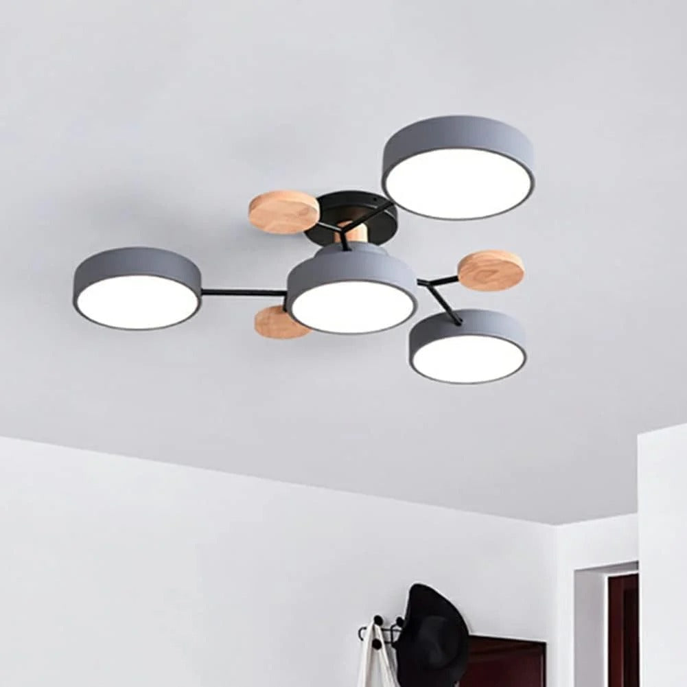 Moderne Ronde LED Kroonluchter Van IJzer Voor Woonkamer Grijs 4 lampen - D85*H14CM