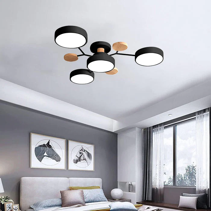 Moderne Ronde LED Kroonluchter Van IJzer Voor Woonkamer Zwart 4 lampen-D85*H14CM