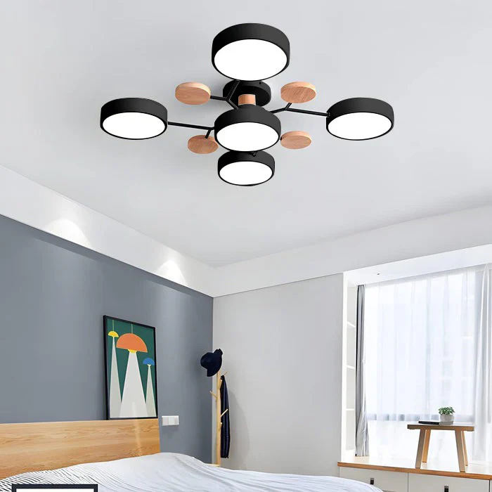 Moderne Ronde LED Kroonluchter Van IJzer Voor Woonkamer Zwart 5 lampen - D94*H14CM
