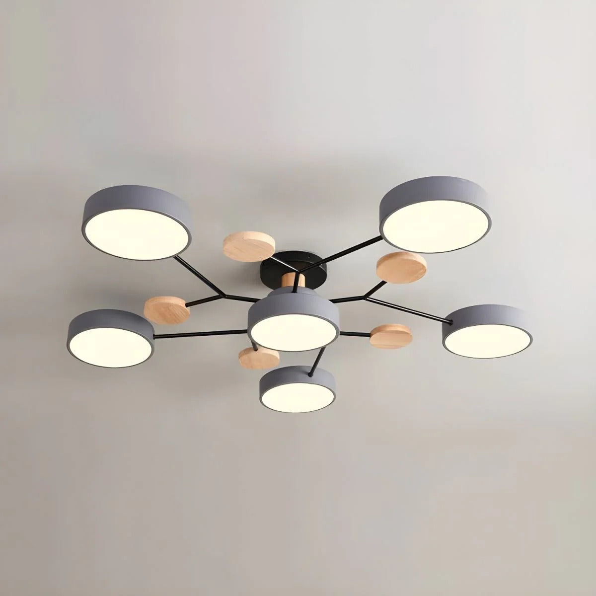 Moderne Ronde LED Kroonluchter Van IJzer Voor Woonkamer Grijs 6 lampen - D90*H14CM