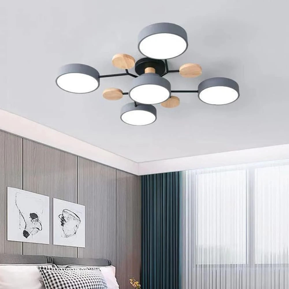 Moderne Ronde LED Kroonluchter Van IJzer Voor Woonkamer Grijs 5 lampen - D94*H14CM