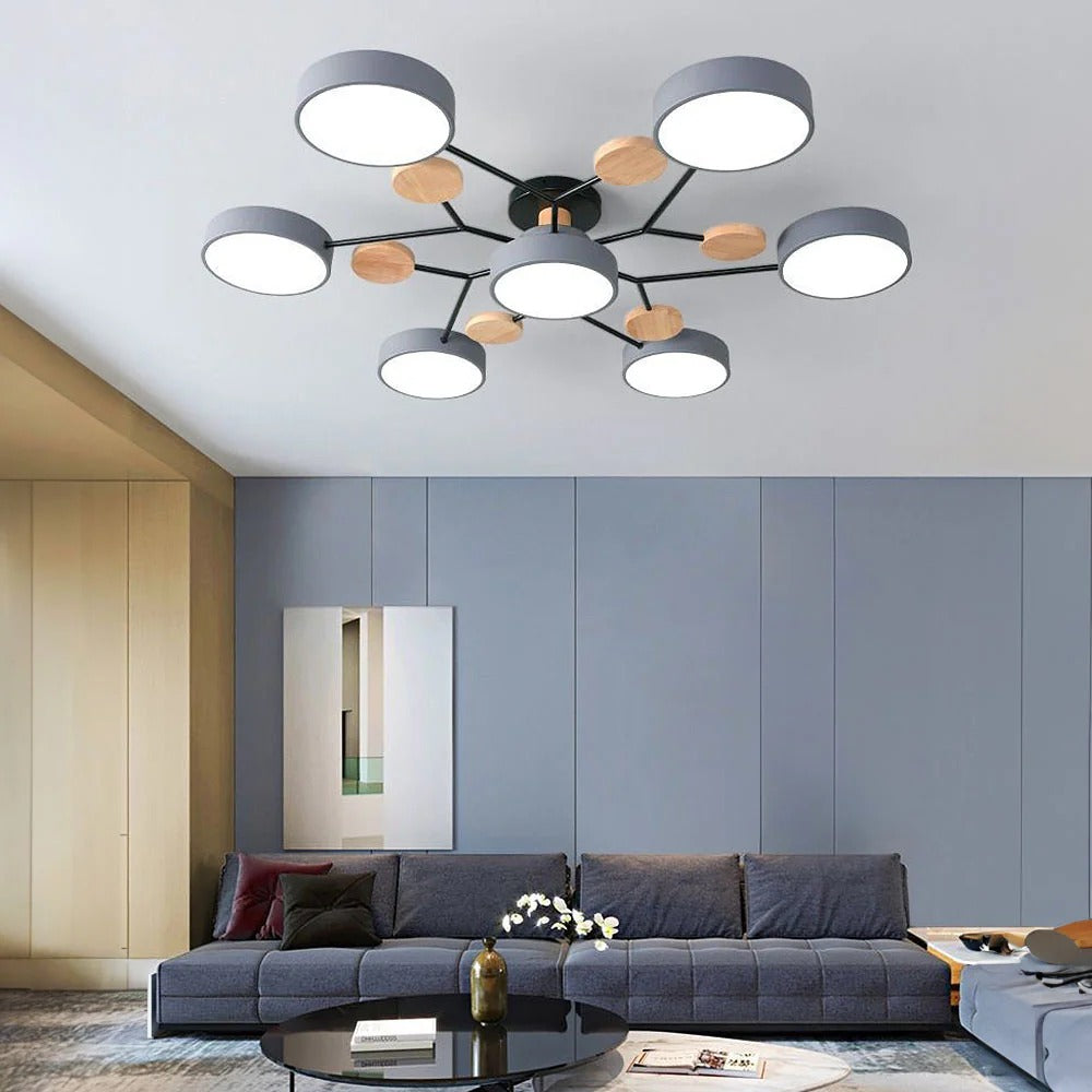 Moderne Ronde LED Kroonluchter Van IJzer Voor Woonkamer Grijs