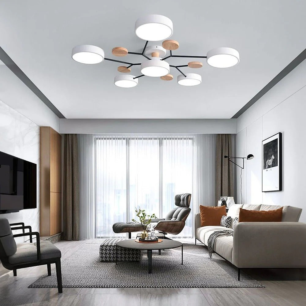Moderne Ronde LED Kroonluchter Van IJzer Voor Woonkamer Wit