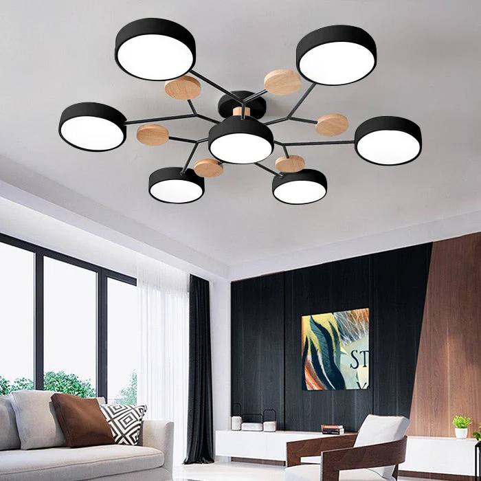 Moderne Ronde LED Kroonluchter Van IJzer Voor Woonkamer Zwart