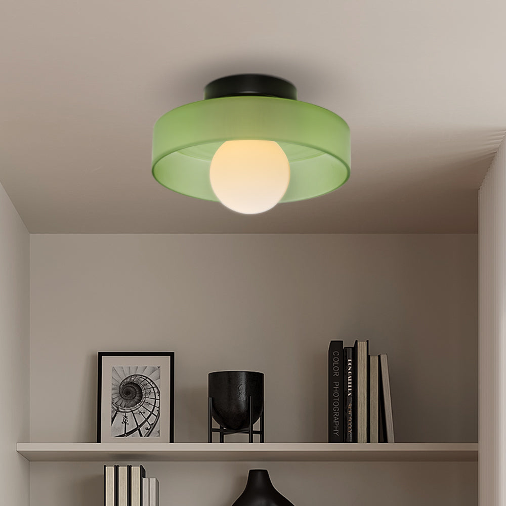 Moderne Ronde Plafondlamp Voor Keuken Met Helder Licht Matgroen D25*H15cm