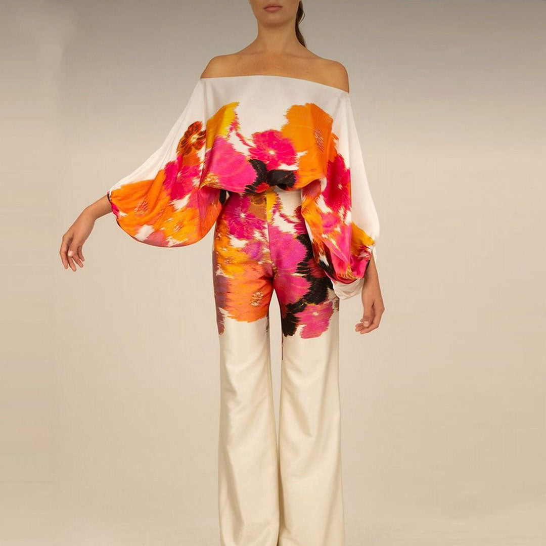 Elegante Tweedelige Satijnen Set Dames Voor Speciale Gelegenheden Oranje