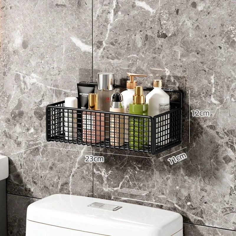 Multifunctionele Badkamer Organizer met Muurbevestiging Zwart Wit Zwart-S-1PC