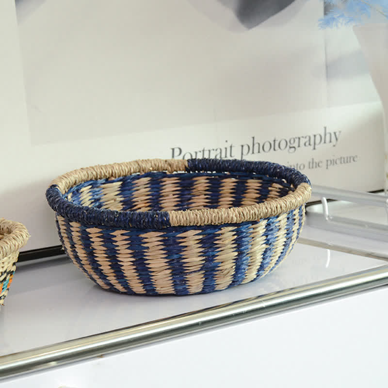 Natuurlijke Zeegras Geweven Opbergmand Voor Woonkamer A Donkerblauw 25
