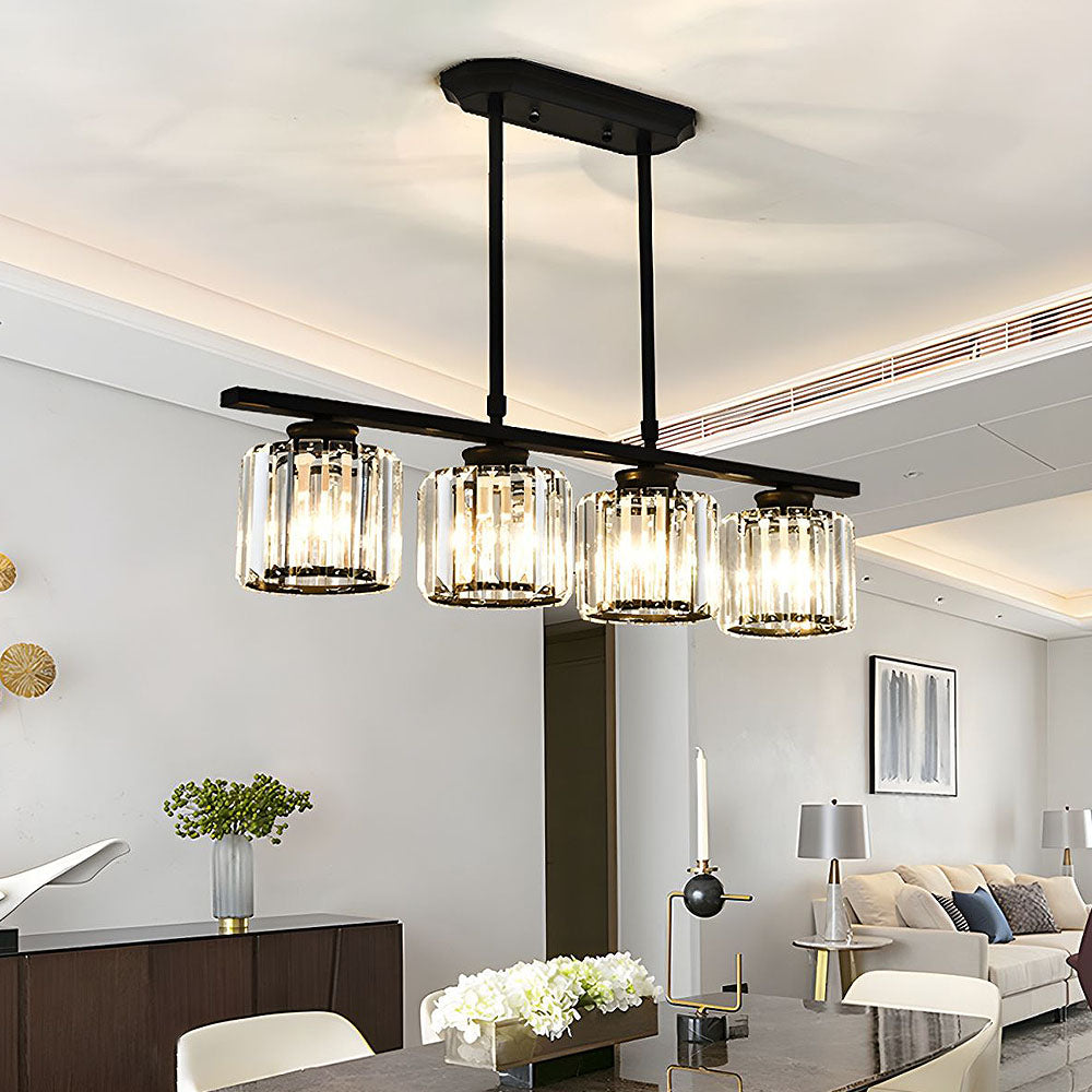 Nordic Multi Head Lange Glazen Eilandlamp Voor Keuken Zwart Rond 4 lampen D80*H70CM