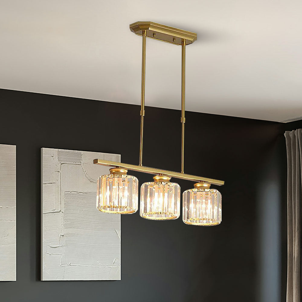 Nordic Multi Head Lange Glazen Eilandlamp Voor Keuken Goud Rond 3 lampen D60*H70CM
